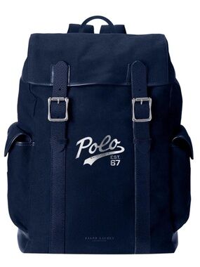 Polo by Ralph Lauren Navy Canvas Flap Backpack with Script Logo